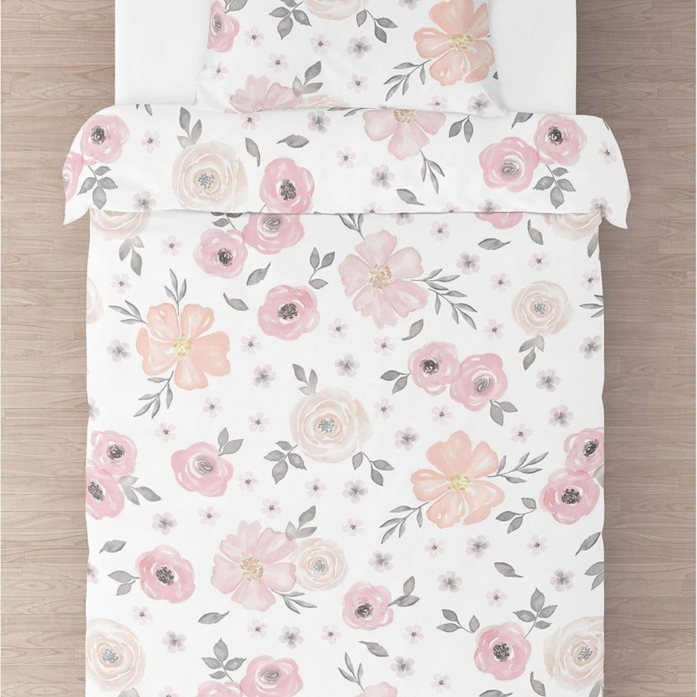 Elegant Floral Comforter Set in Pink and Gray